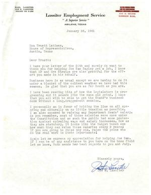 [Letter from Joe E. Lassiter to Truett Latimer, January 26, 1961]