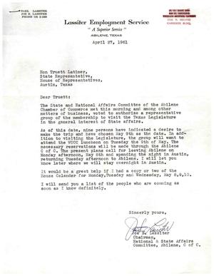 [Letter from Joe E. Lassiter to Truett Latimer, April 27, 1961]