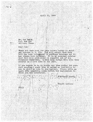 [Letter from Truett Latimer to Joe Smith, April 21, 1959]