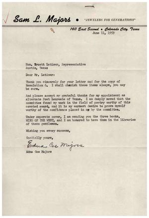 [Letter from Edna Coe Majors to Truett Latimer, June 11, 1959]