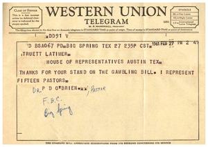 [Letter from P. D. O'Brien to Truett Latimer, February 27, 1961]
