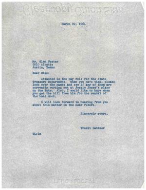 [Letter from Truett Latimer to Glen Foster, March 22, 1961]