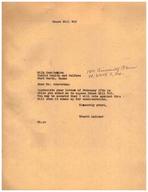 [Letter from Truett Latimer to F. C. Armstrong, 1961]