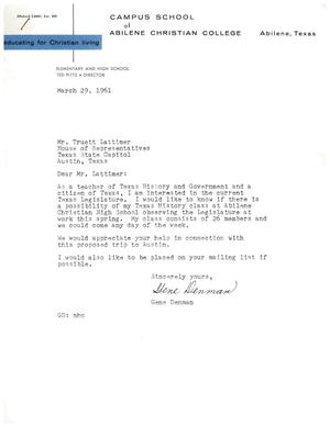 [Letter from Gene Denman to Truett Latimer, March 29, 1961]