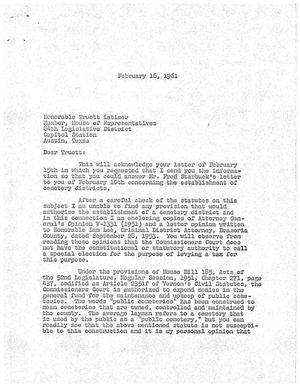 [Letter from J. C. Davis to Truett Latimer, February 16, 1961]