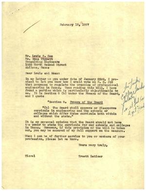 [Letter from Truett Latimer to Louis S. Gee, February 19, 1957]