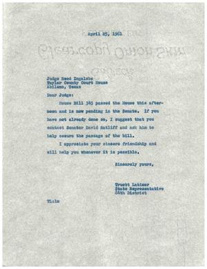 [Letter from Truett Latimer to Reed Ingalsbe, April 25, 1961]