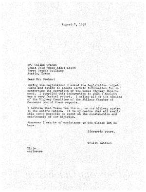 [Letter from Truett Latimer to Callan Graham, August 7, 1959]