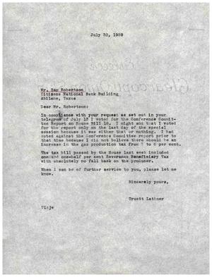 [Letter from Truett Latimer to Sam Robertson, July 30, 1959]