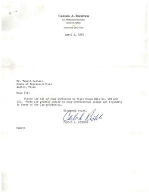 [Letter from Carlos A. Richter to Truett Latimer, April 5, 1961]