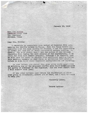 [Letter from Truett Latimer to Mrs. Don Riddle, January 16, 1959]