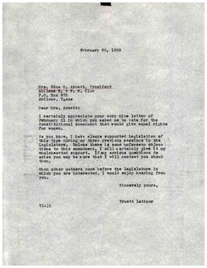 [Letter from Truett Latimer to Mrs. Edna C. Arnett, February 20, 1959]