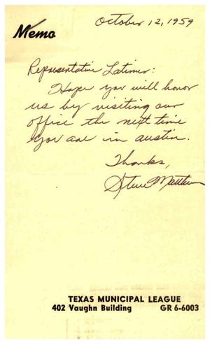 [Letter from Steve Mauter to Truett Latimer, October 12, 1959]