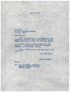 [Letter from Truett Latimer to Don Morris, May 8, 1961]