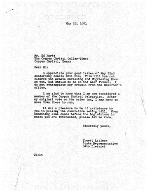 [Letter from Truett Latimer to Ed Harte, May 23, 1961]