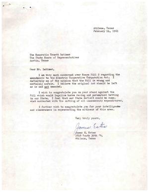 [Letter from James H. Estes to Truett Latimer, February 14, 1961]