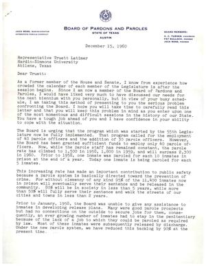 [Letter from Pat Bullock to Truett Latimer, December 15, 1960]