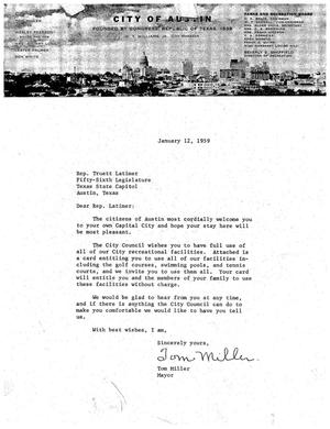 [Letter from Tom Miller to Truett Latimer, January 12, 1959]