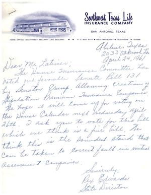 [Letter from Rex Edwards to Truett Latimer, April 24, 1961]