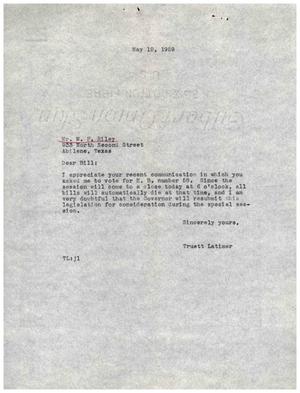[Letter from Truett Latimer to W. F. Riley, May 12, 1959]