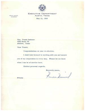 [Letter from Price E. Daniel to Truett Latimer, May 12, 1960]