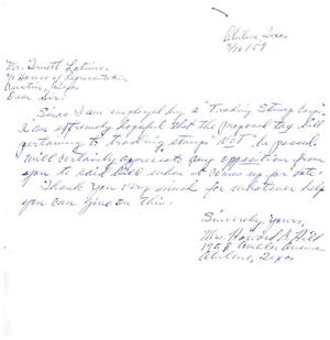 [Letter from Mrs. Howard B. Hill to Truett Latimer, March 16, 1959]