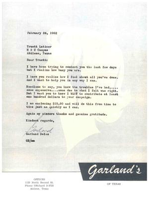 [Letter from Garland Boles to Truett Latimer, February 24, 1962]