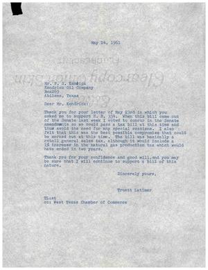 Primary view of object titled '[Letter from Truett Latimer to P. S. Kendrick, May 24, 1961]'.
