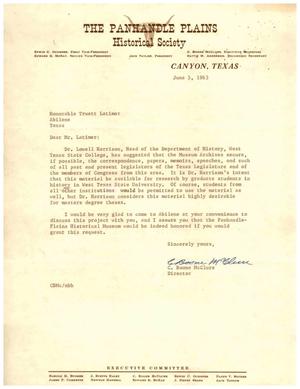 [Letter from C. Boone McClure to Truett Latimer, June 5, 1963]