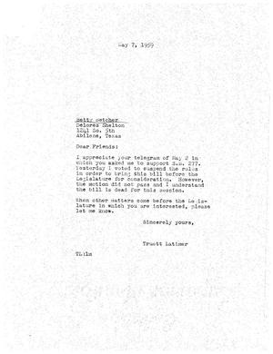 [Letter from Truett Latimer to Betty Betcher, May 7, 1959]