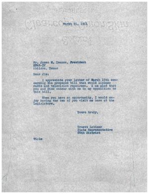 [Letter from Truett Latimer to James M. Isaacs, March 21, 1961]