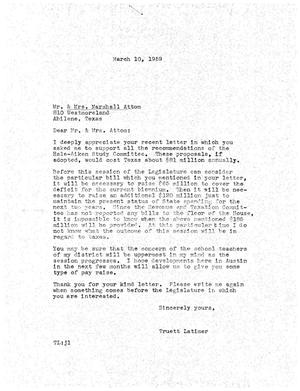 [Letter from Truett Latimer to Mr. and Mrs. Marshall Attom, March 10, 1959]