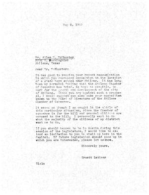 [Letter from Truett Latimer to Allen M. McWhorter, May 2, 1959]