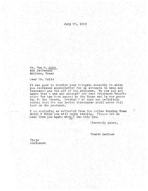 [Letter from Truett Latimer to Tom M. Coit, July 28, 1959]