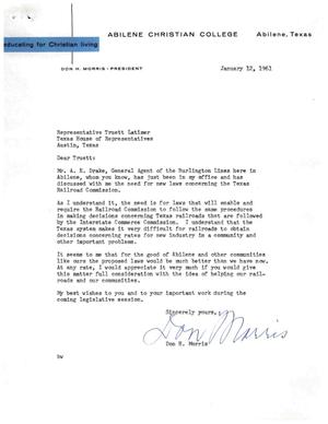 [Letter from Don H. Morris to Truett Latimer, January 12, 1961]