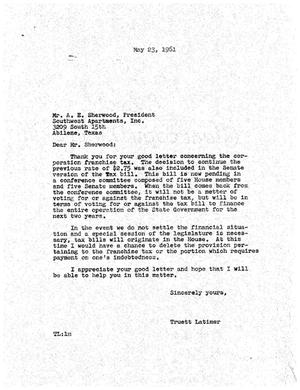 [Letter from Truett Latimer to A. E. Sherwood, May 23, 1961]