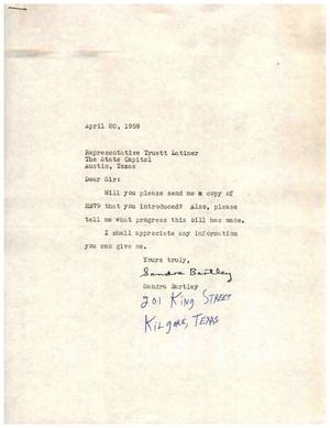 [Letter from Sandra Bartley to Truett Latimer, April 20, 1959]