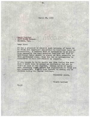 [Letter from Truett Latimer to Manly Pontiac, March 23, 1959]