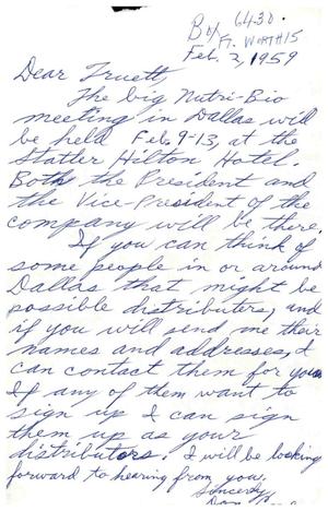 [Letter from Don Cone to Truett Latimer, February 2, 1959]