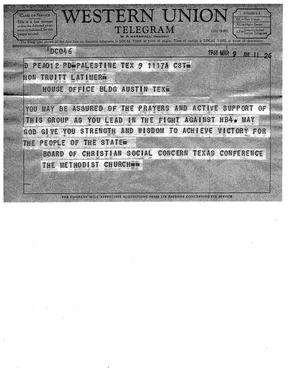 [Telegram from the Board of Christian Social Concern, March 9, 1961]