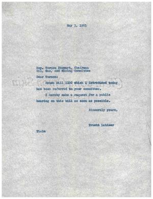 [Letter from Truett Latimer to Vernon Stewart, May 3 ,1961]