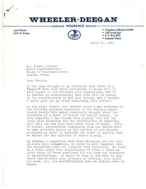 [Letter from Robert H. Deegan to Truett Latimer, April 21, 1961]