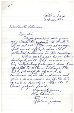 [Letter from Leo Chrane to Truett Latimer, February 20, 1961]