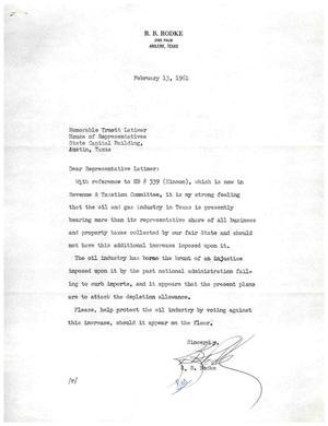 [Letter from R. B. Rodke to Truett Latimer, February 13, 1961]