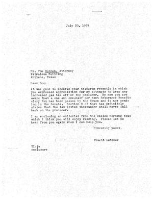 [Letter from Truett Latimer to Tom Gordon, July 30, 1959]