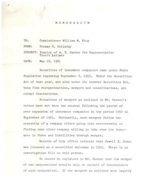 [Letter from Truman G. Holladay to William M. King, May 16, 1961]