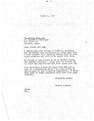 [Letter from Truett Latimer to Willis Cox, Jr., March 5, 1959]