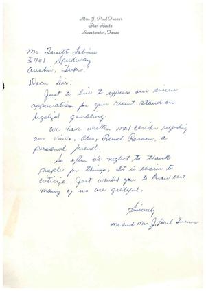 [Letter from Mr. and Mrs. J. Paul Turner to Truett Latimer]