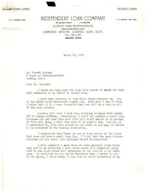 [Letter from W. A. Turnidge to Truett Latimer, March 27, 1959]