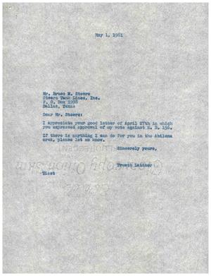 [Letter from Truett Latimer to Bruce M. Steere, May 1, 1961]